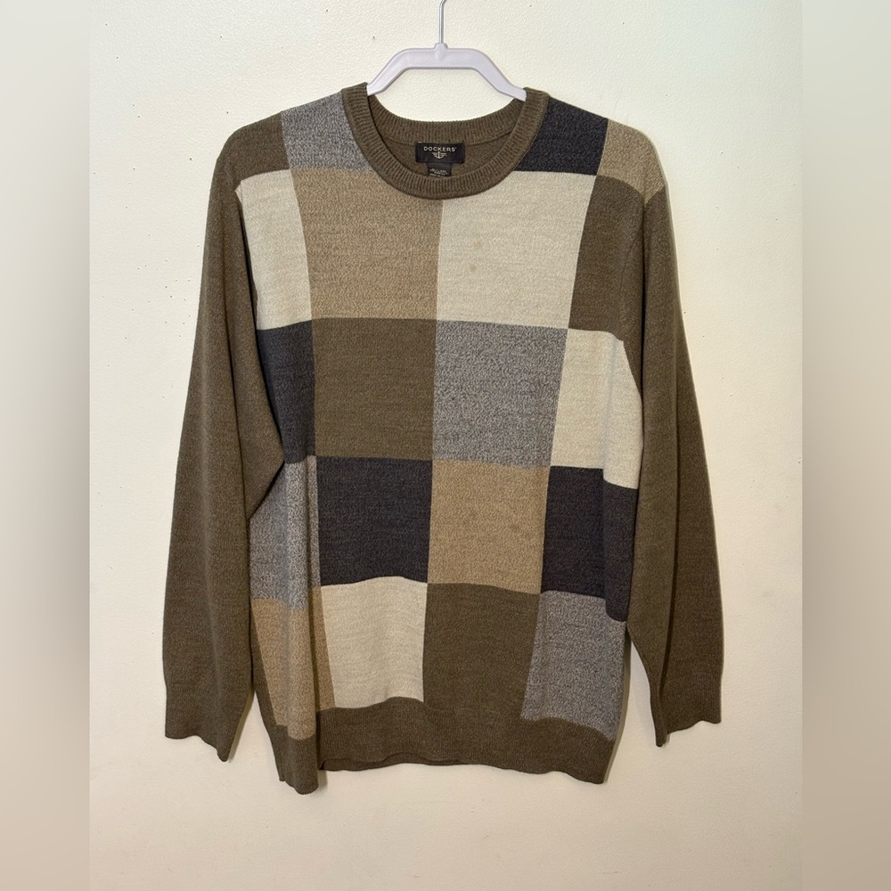 Docker’s Men's Patchwork Sweater - Brown, Gray, Cream. Size XL. EUC.
